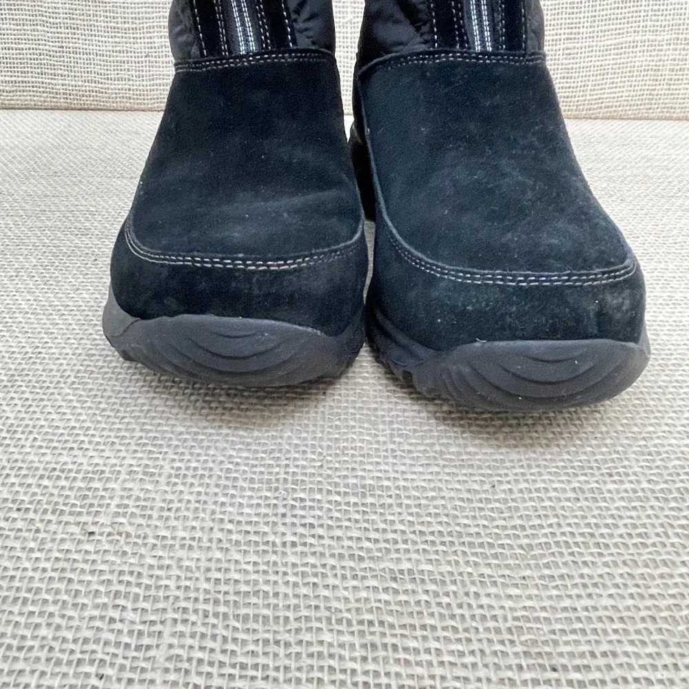 Lands' End Womens Black Suede Quilted Front Zip Winter Snow Boots‎ 7B 176848